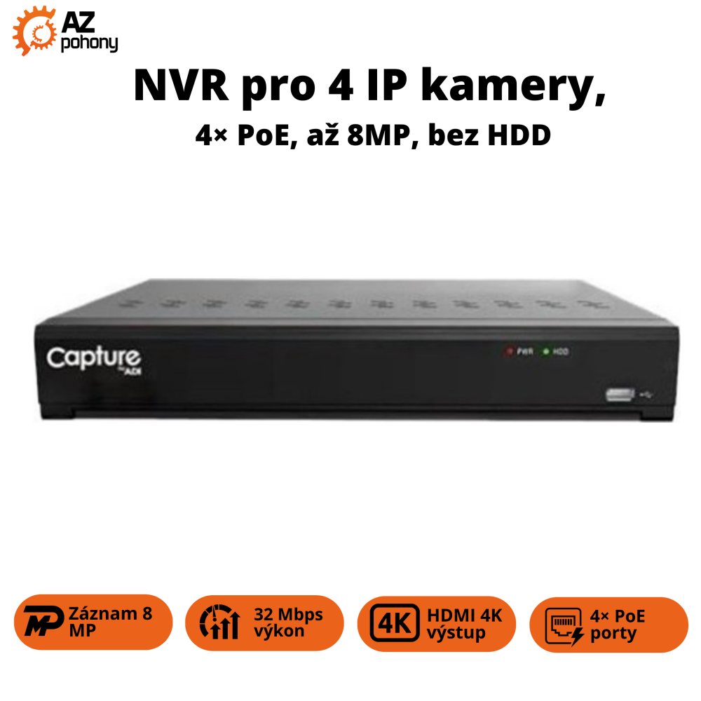 CAPNVR3104E - NVR pro 4 IP kamery, až 8MP, 4x PoE