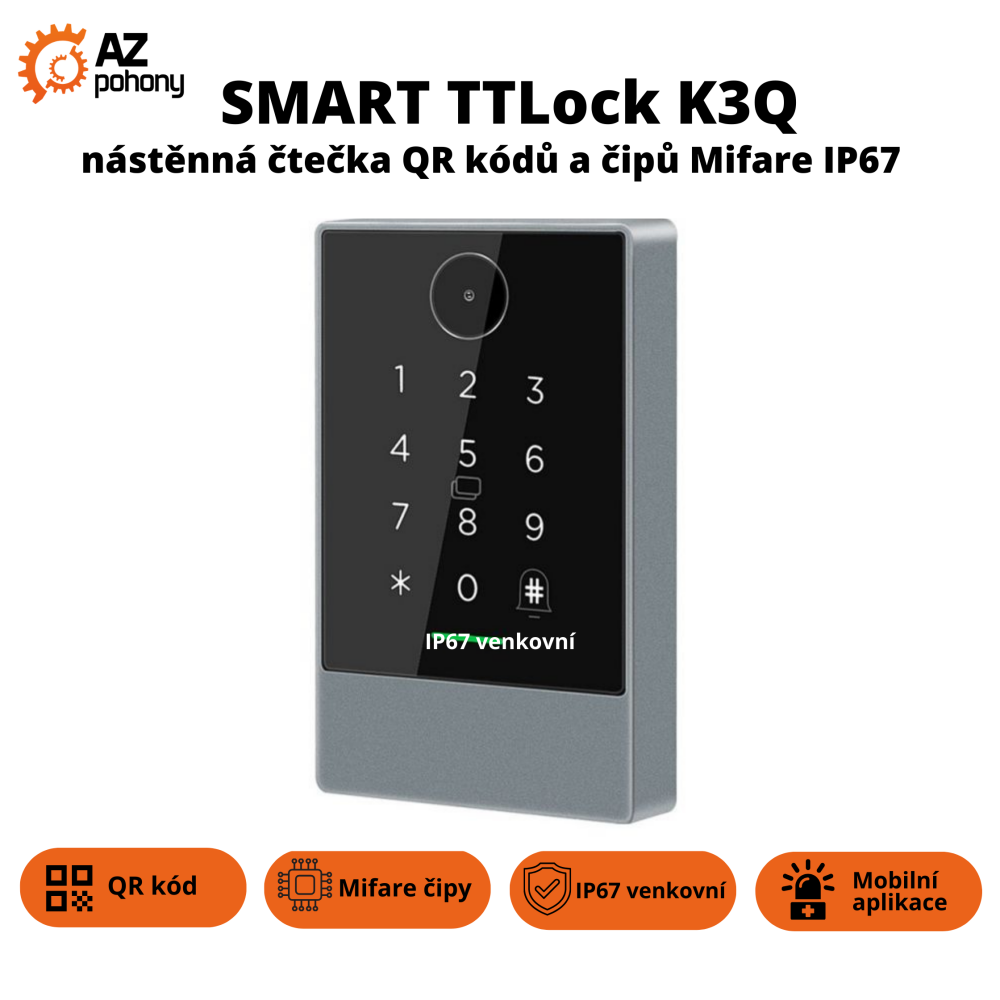 SMART TTLock K3Q – nástěnná čtečka QR kódů a čipů Mifare IP67