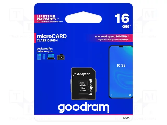 Paměťová karta; microSDHC; 16GB; Class 10 UHS U1; R: 100MB/s