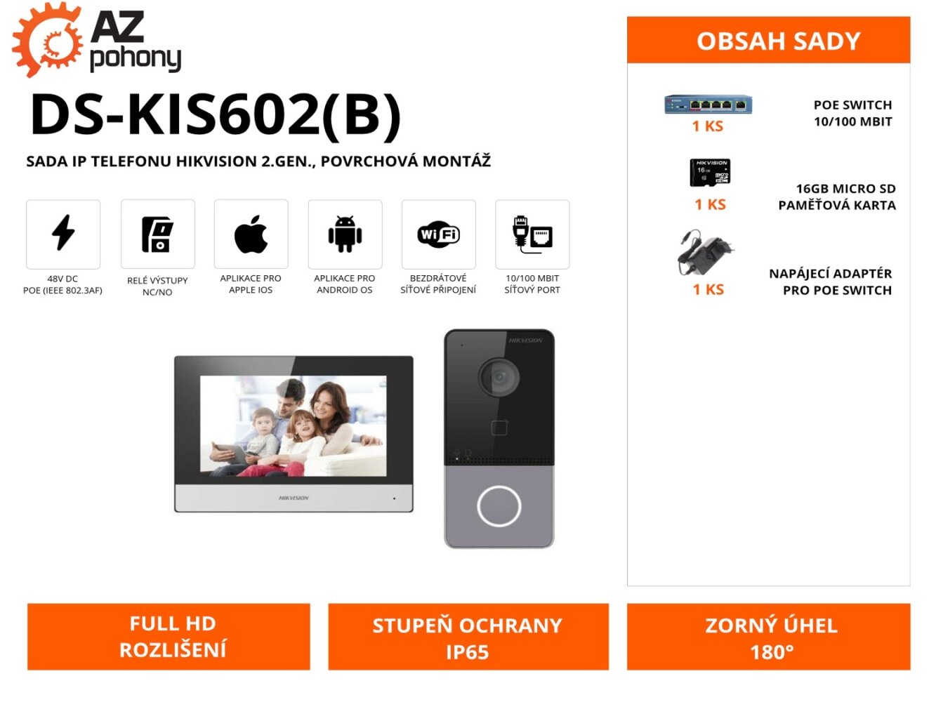 DS-KIS602(B): sada IP videotelefonu, LAN, 2. gen., povrchová montáž