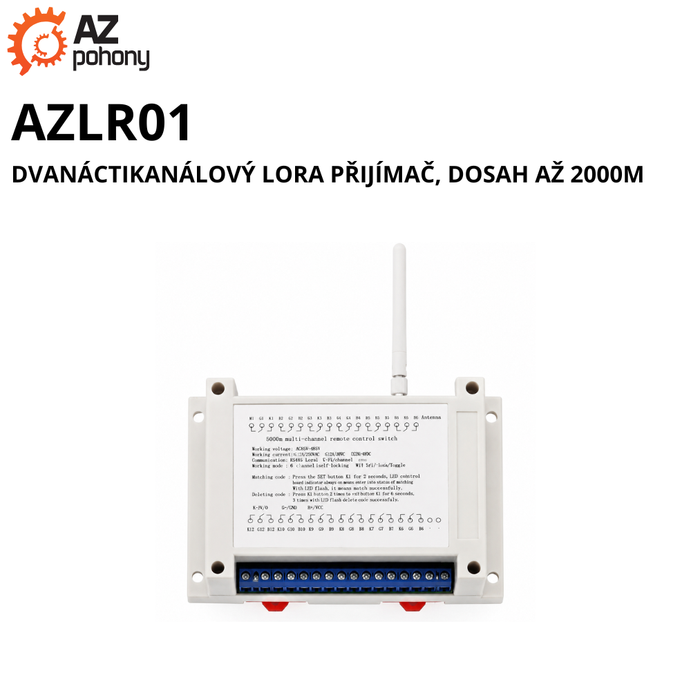 AZLR01 - dvanáctikanálový LoRa přijímač, dosah až 2000m