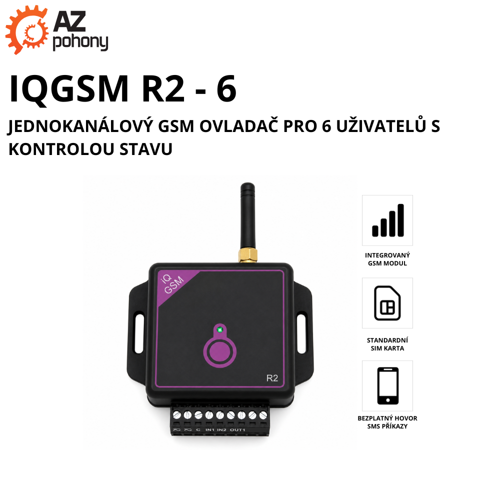 IQGSM R2 6 - jednoKANÁLOVÝ GSM ovladač pro 6 uživatelů s kontrolou stavu