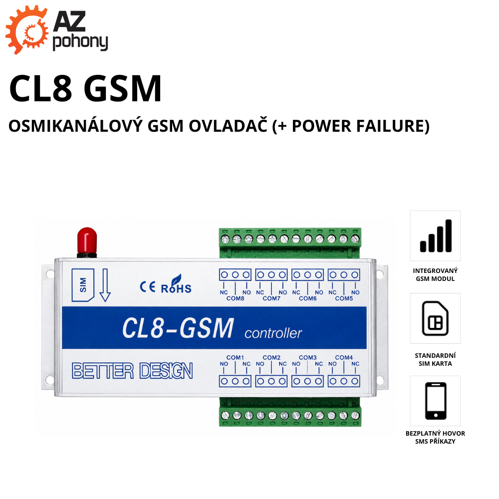 CL8 GSM - osmikanálový gsm ovladač (+ power failure)