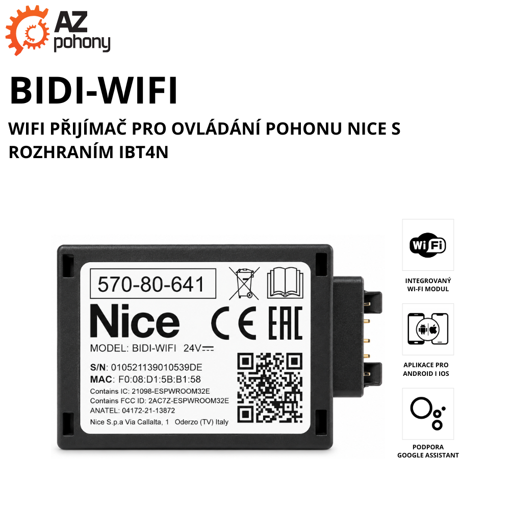 BIDIWIFI - WIFI přijímač pro ovládání pohonu NICE s rozhraním IBT4N