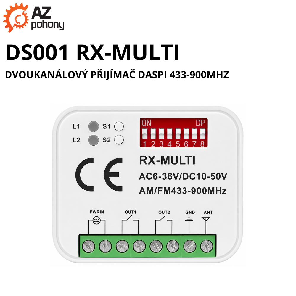 DS001 RX-MULTI - dvoukanálový přijímač Daspi 433-900MHz