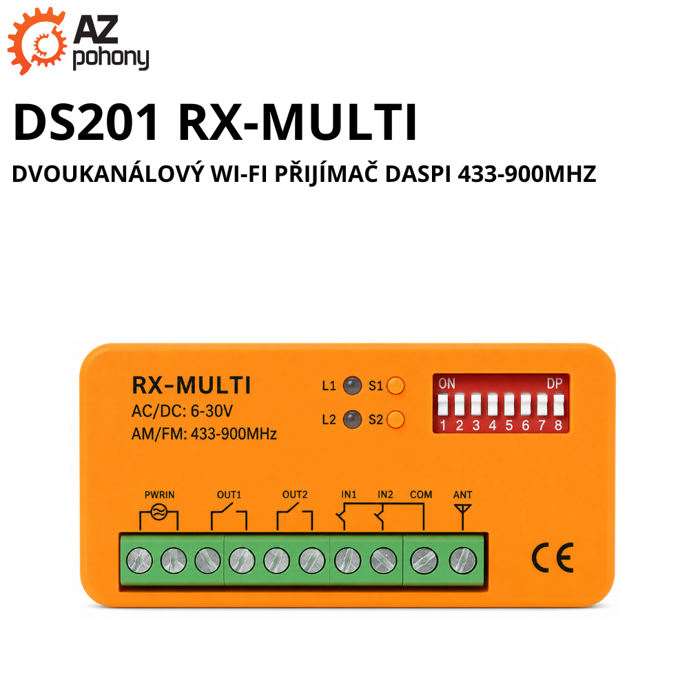 DS201 RX-MULTI - dvoukanálový Wi-Fi přijímač Daspi 433-900MHz