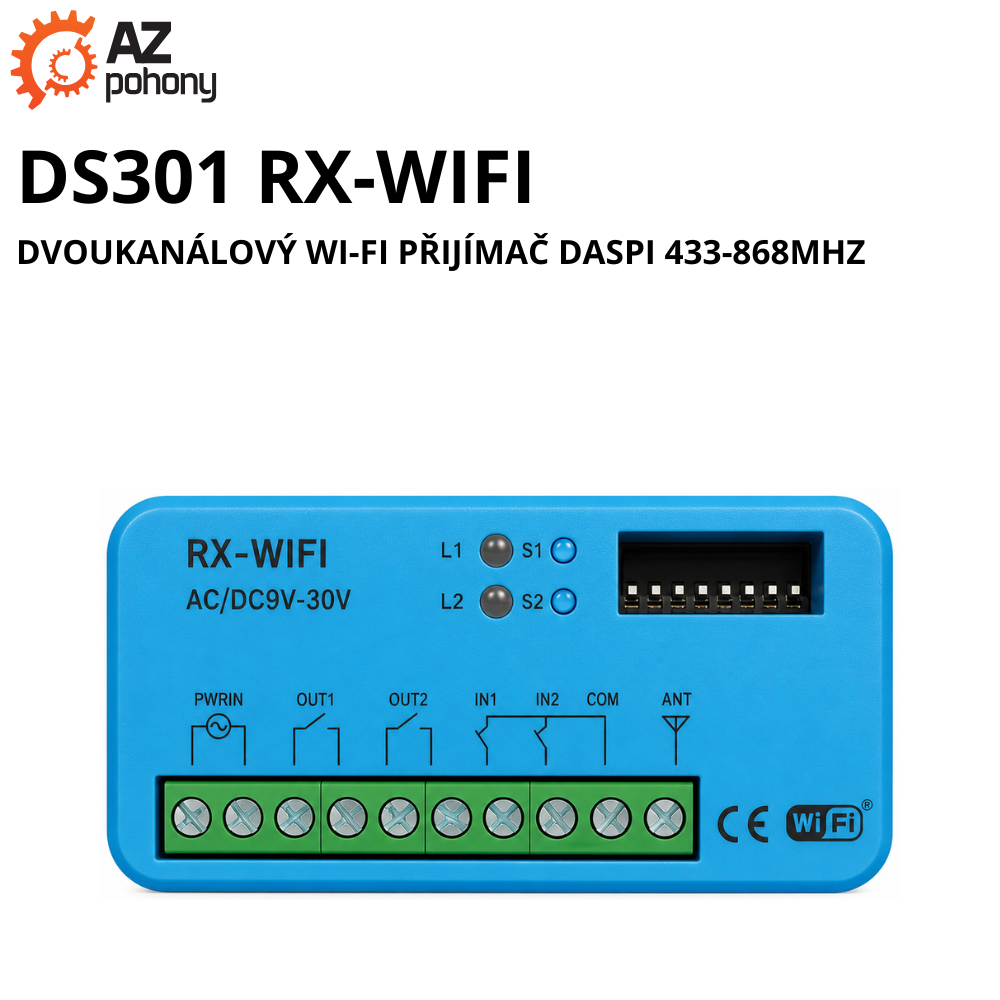 DS301 RX-WIFI – dvoukanálový Wi-Fi přijímač Daspi 433-868MHz