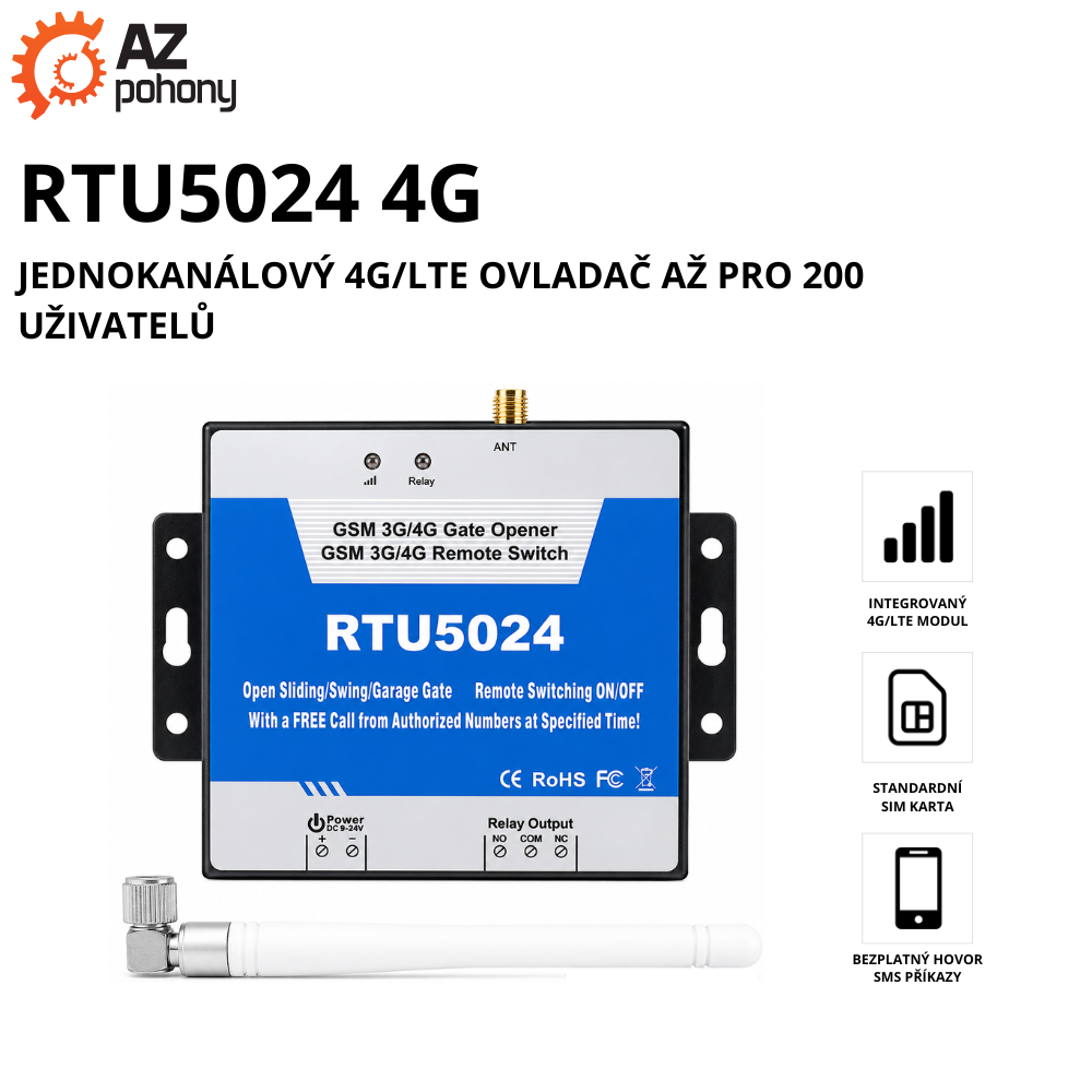 RTU5024 4G - jednokanálový 4G/LTE ovladač až pro 200 uživatelů