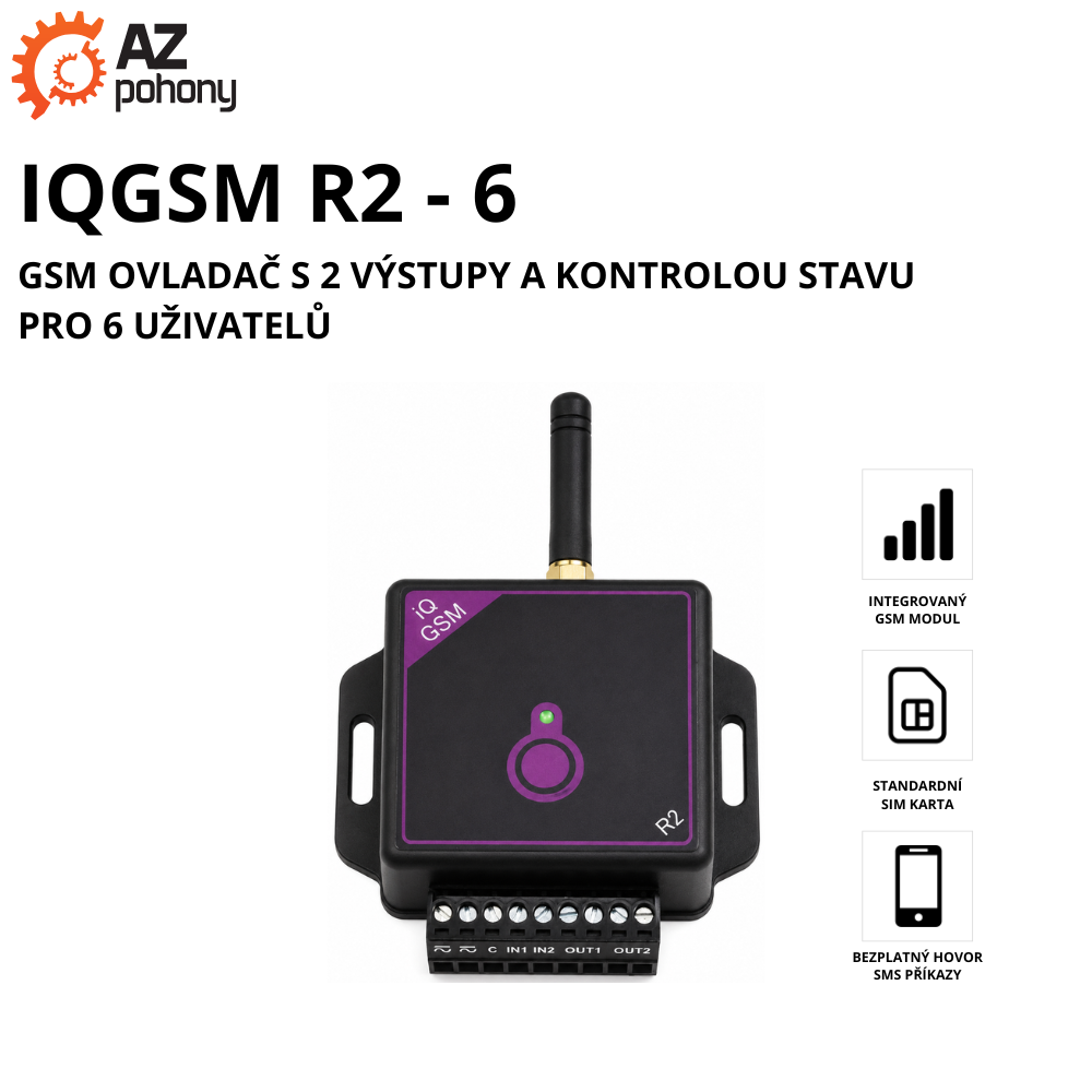IQGSM R2 6 - GSM ovladač s 2 výstupy a kontrolou stavu pro 6 uživatelů