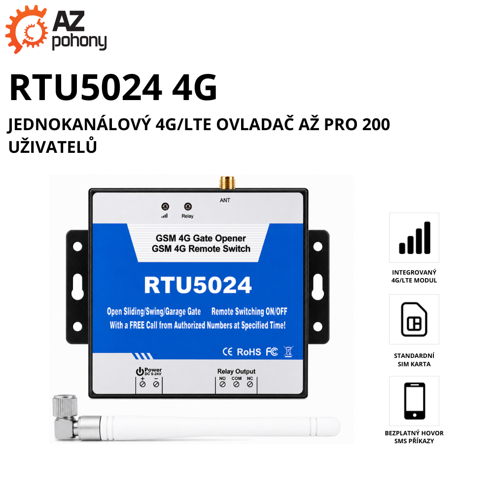 RTU5024 4G - jednokanálový 4G/LTE ovladač až pro 200 uživatelů