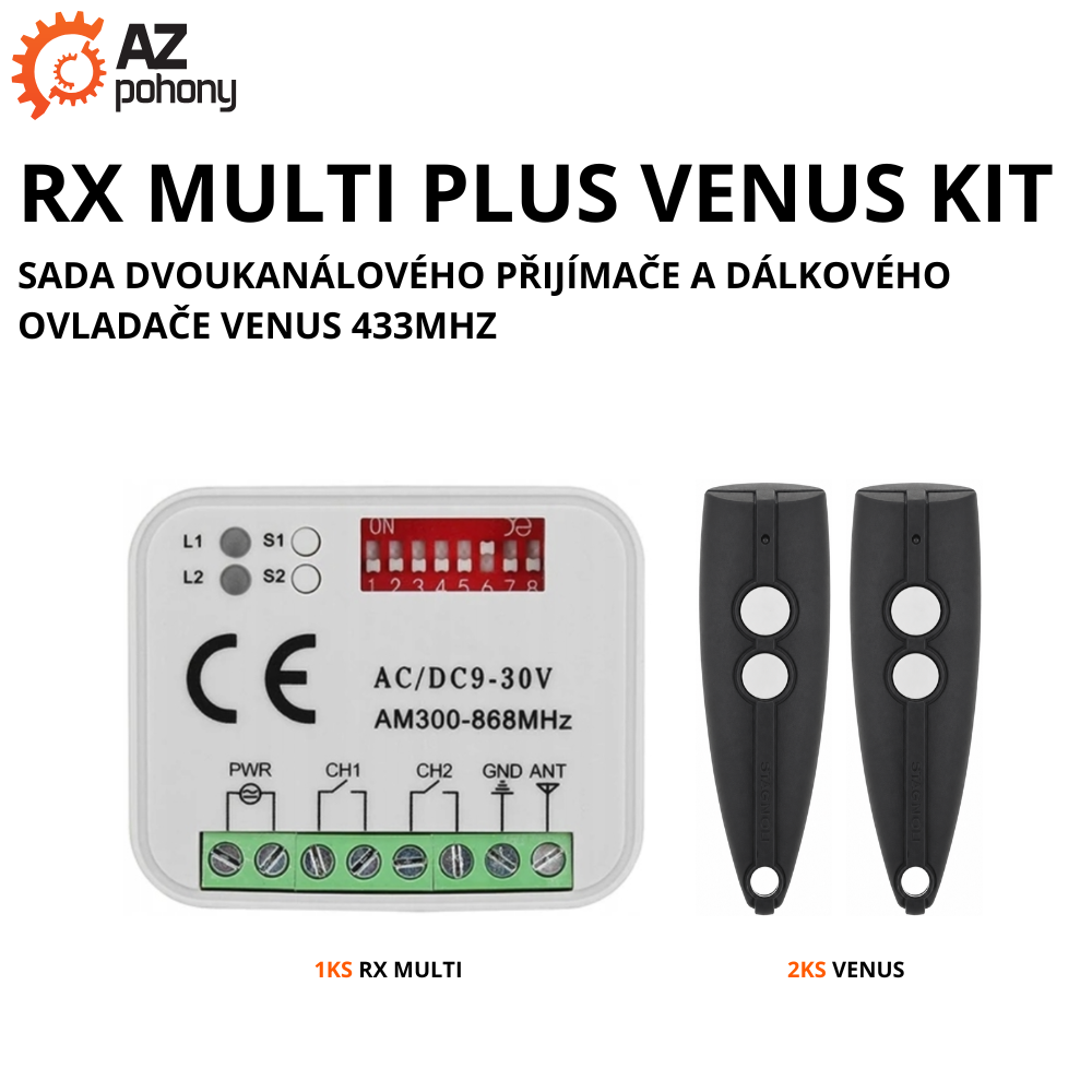 RX MULTI PLUS VENUS KIT - sada dvoukanálového přijímače a dálkového ovladače Venus 433MHz