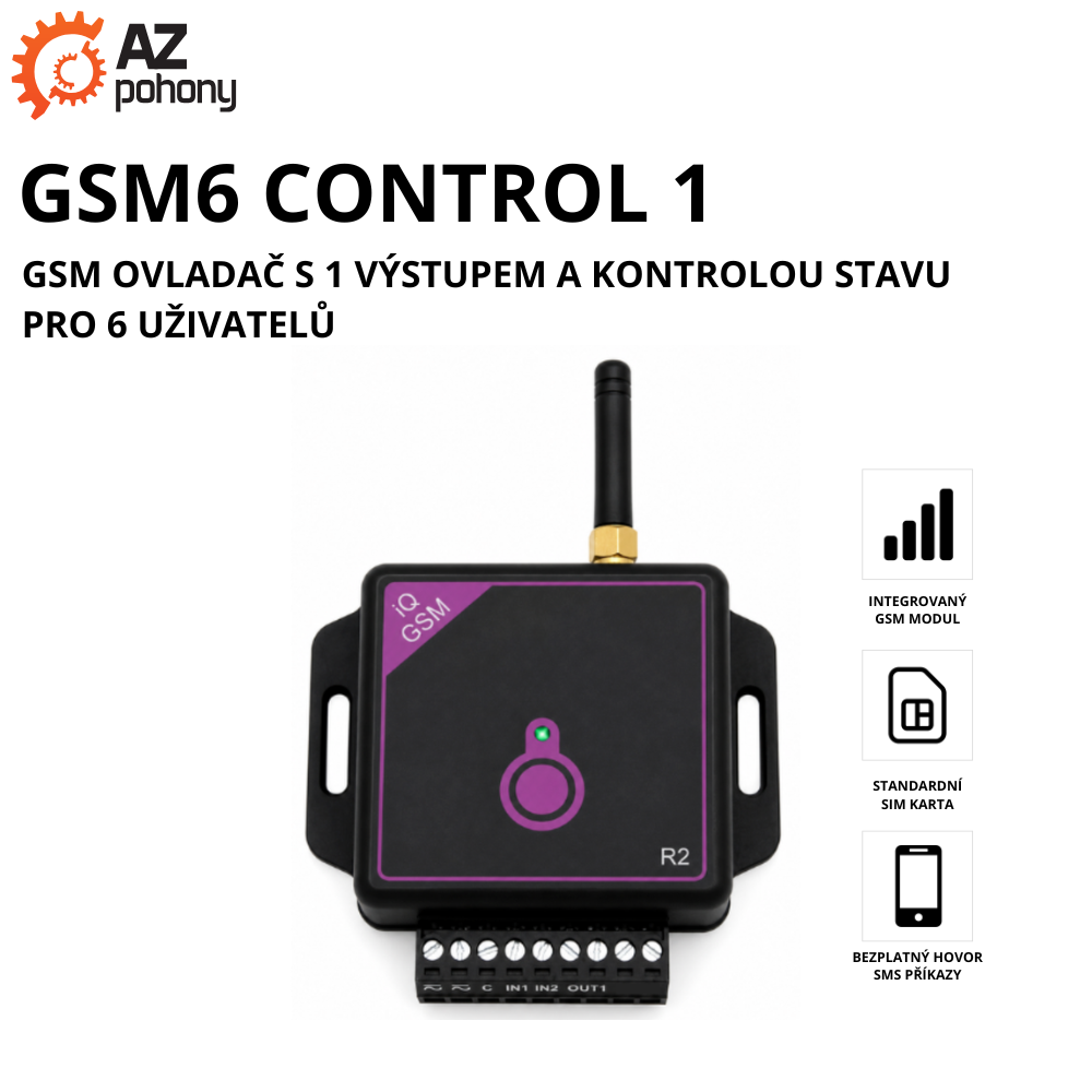 GSM6 CONTROL 1 - GSM ovladač s 1 výstupem a kontrolou stavu pro 6 uživatelů