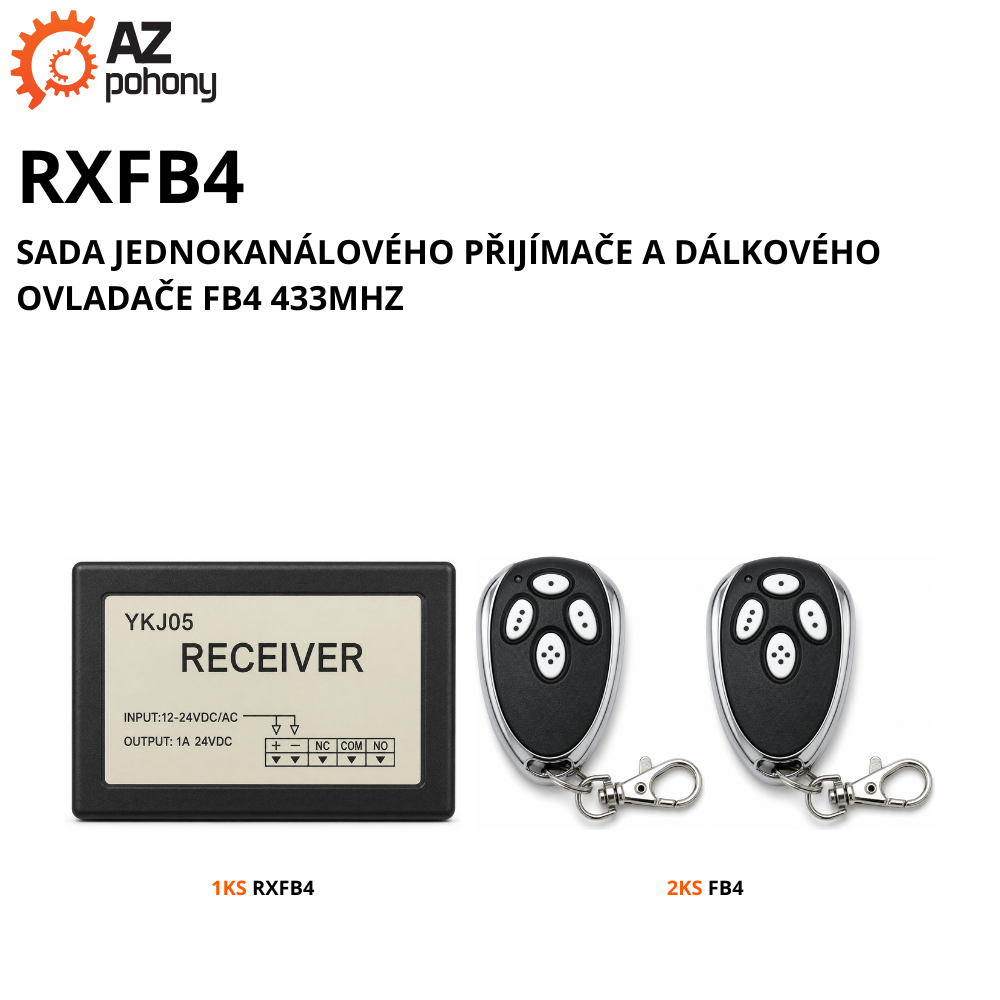 RXFB4 - sada jednokanálového přijímače a dálkového ovladače FB4 433MHz