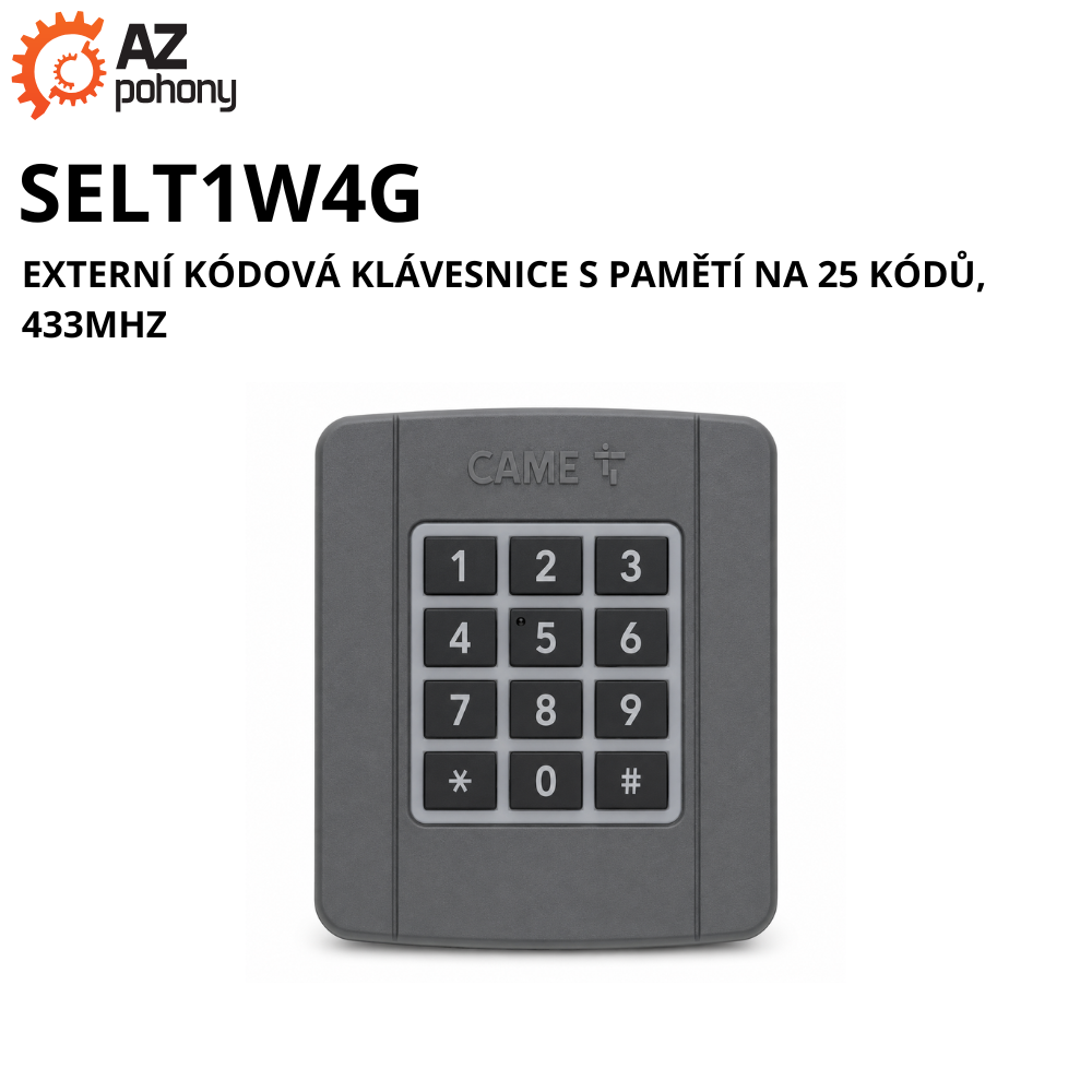 SELT1W4G - externí kódová klávesnice s pamětí na 25 kódů, 433MHz