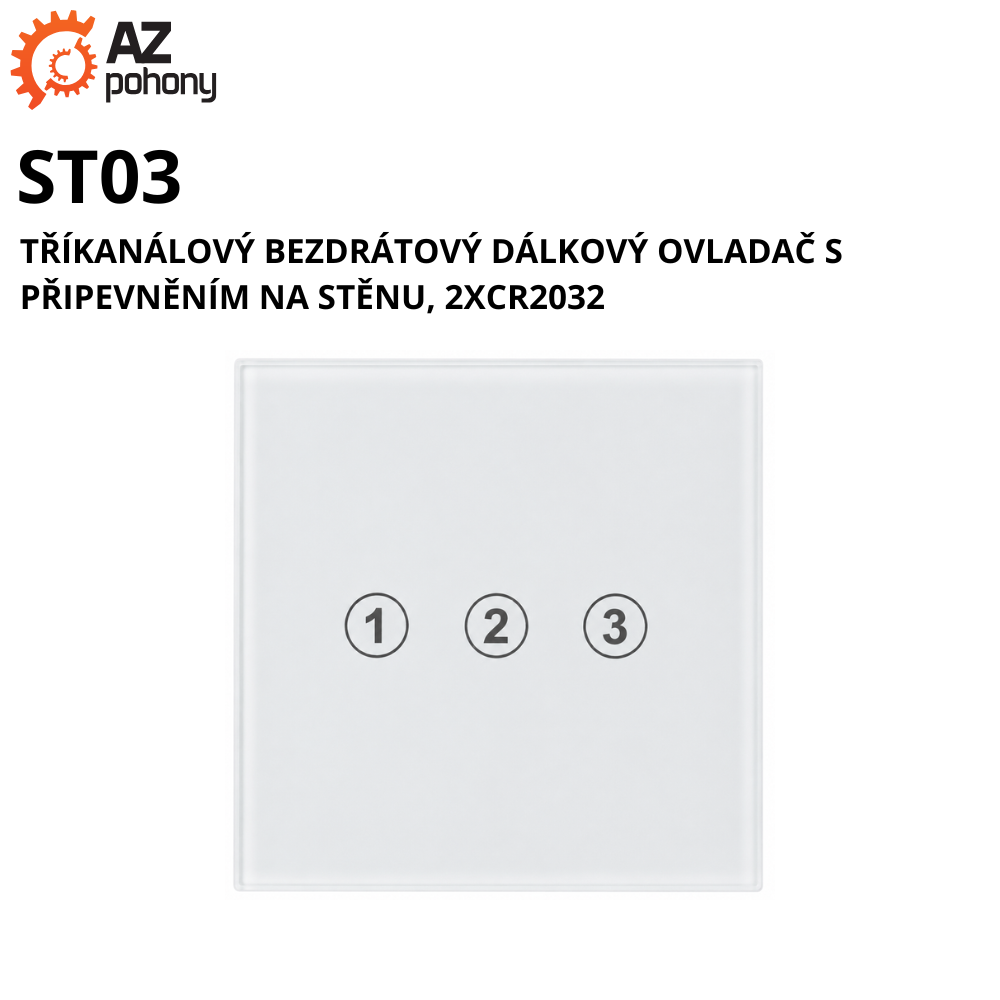 ST03 - tříkanálový bezdrátový dálkový ovladač s připevněním na stěnu, 2xCR2032