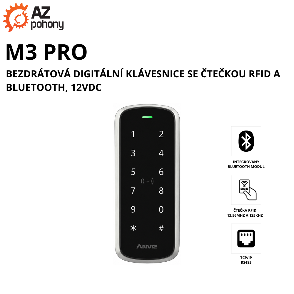 M3 PRO - bezdrátová digitální klávesnice se čtečkou RFID a bluetooth, 12VDC