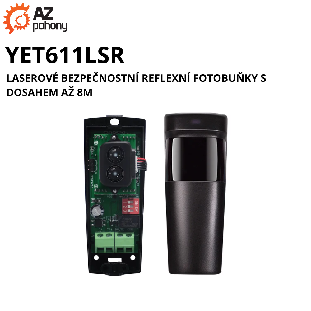YET611LSR - laserové bezpečnostní reflexní fotobuňky s dosahem až 8m