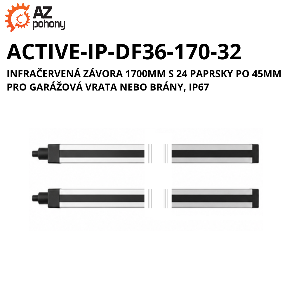 ACTIVE-IP-DF36-170-32 - infračervená závora 1700mm s 24 paprsky po 45mm pro garážová vrata nebo brány, IP67