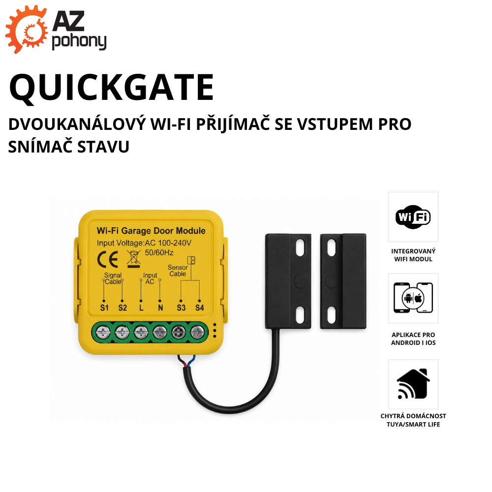 QUICKGATE - dvoukanálový Wi-Fi přijímač se vstupem pro snímač stavu