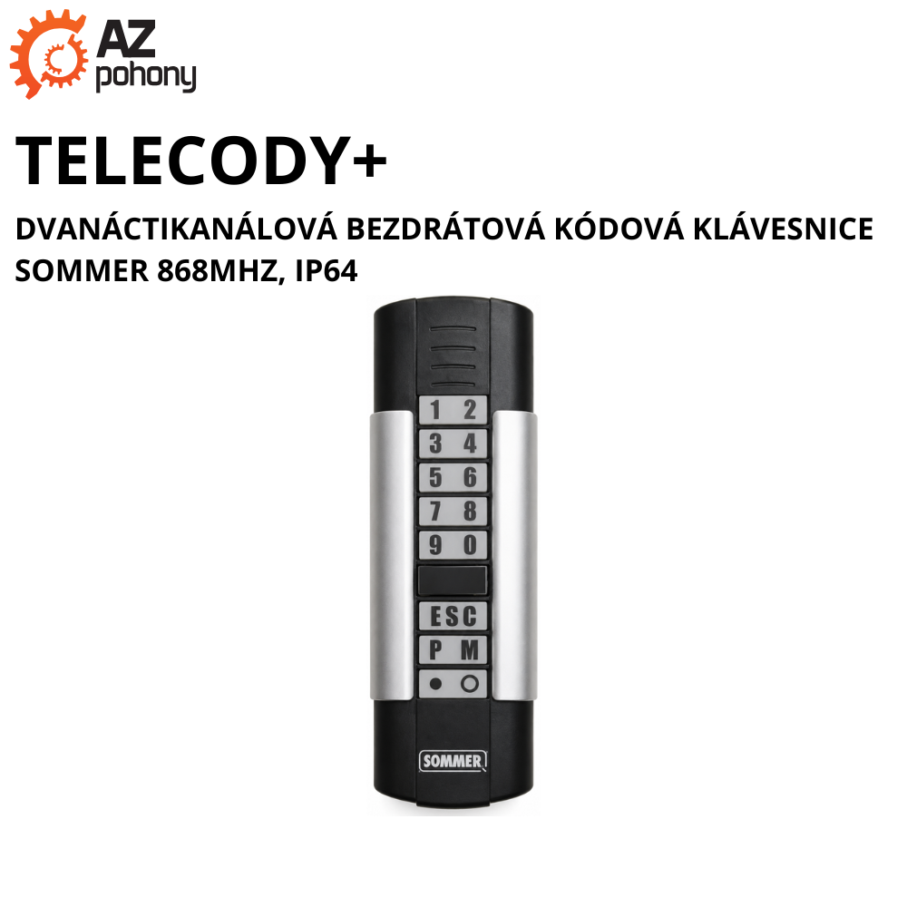 TELECODY+ - dvanáctikanálová bezdrátová kódová klávesnice Sommer 868MHz, IP64