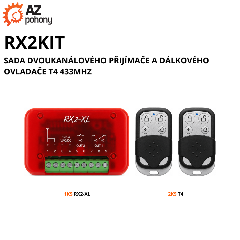 RX2KIT - sada dvoukanálového přijímače a dálkového ovladače T4 433MHz