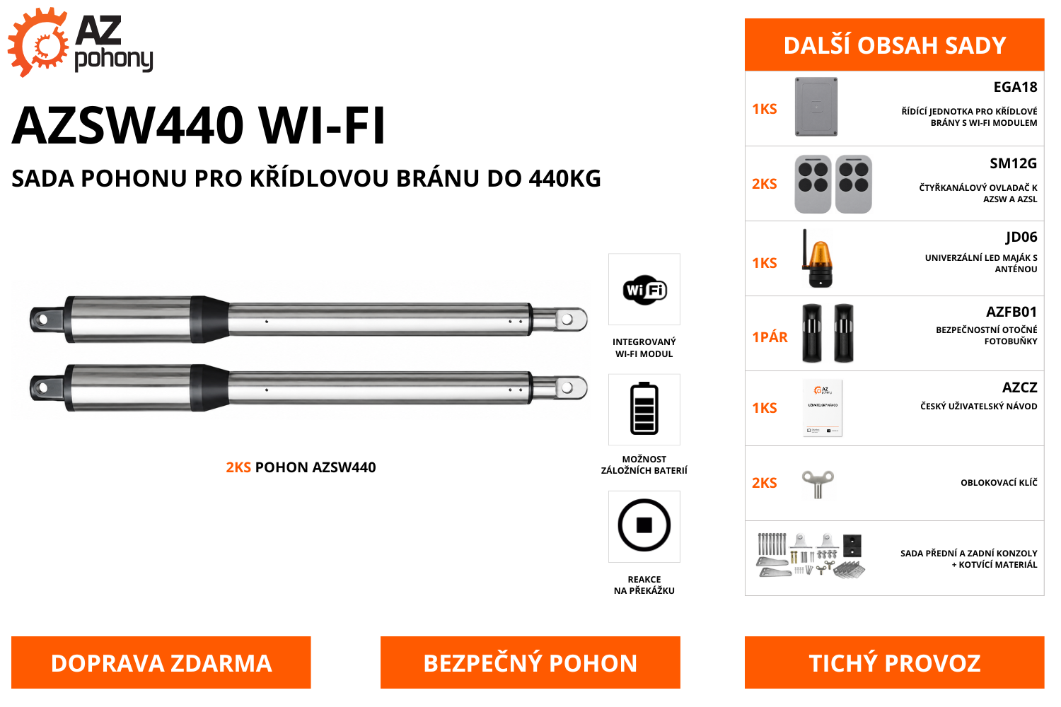 AZSW440 WI-FI - sada pohonu pro křídlovou bránu do 440kg