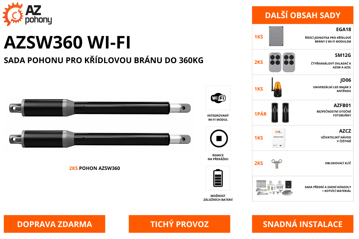 AZSW360 WI-FI - sada pohonu pro křídlovou bránu do 360kg