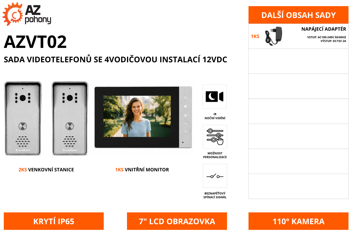 AZVT02 - sada videotelefonů se 4vodičovou instalací 12VDC