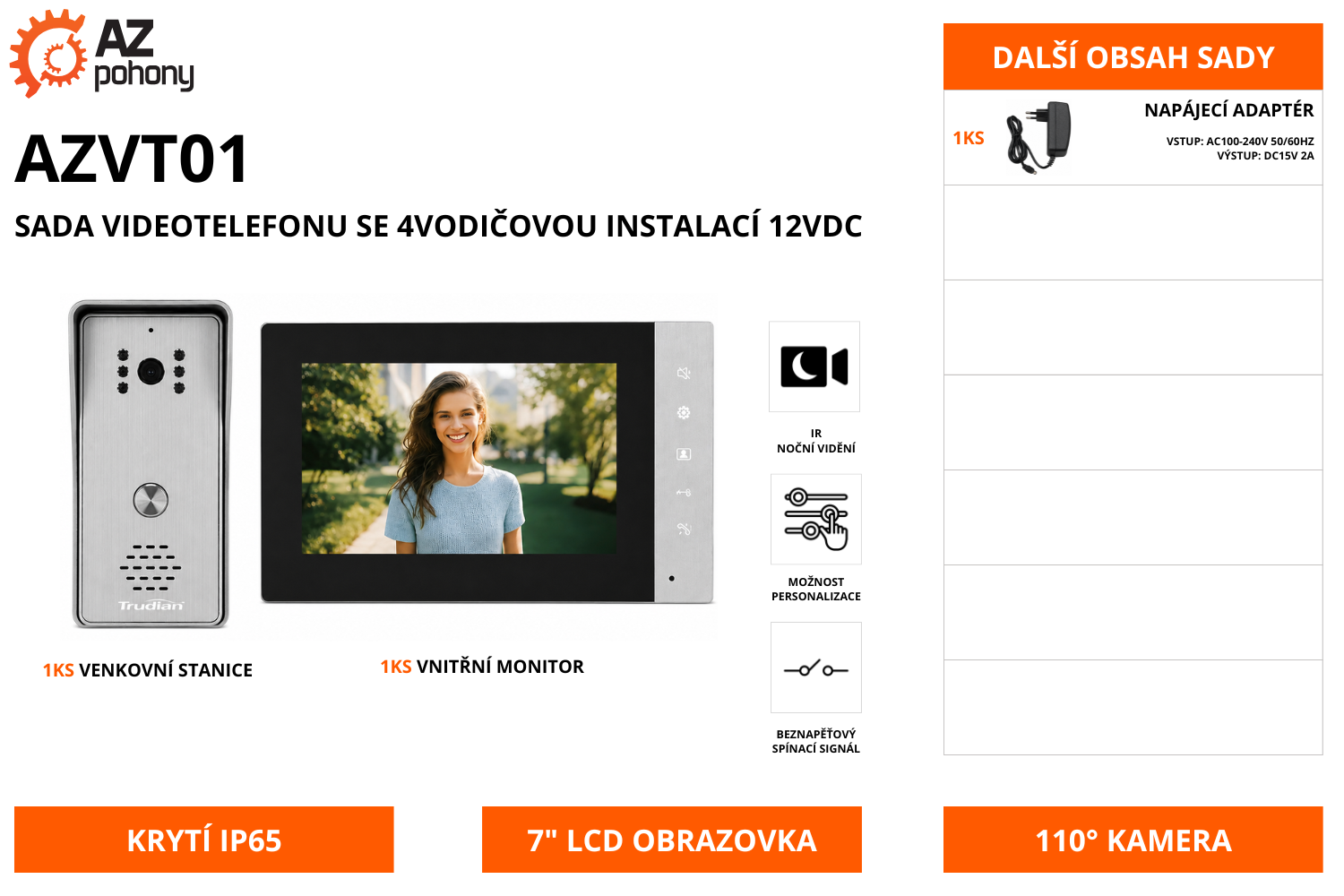 AZVT01 - sada videotelefonu se 4vodičovou instalací 12VDC