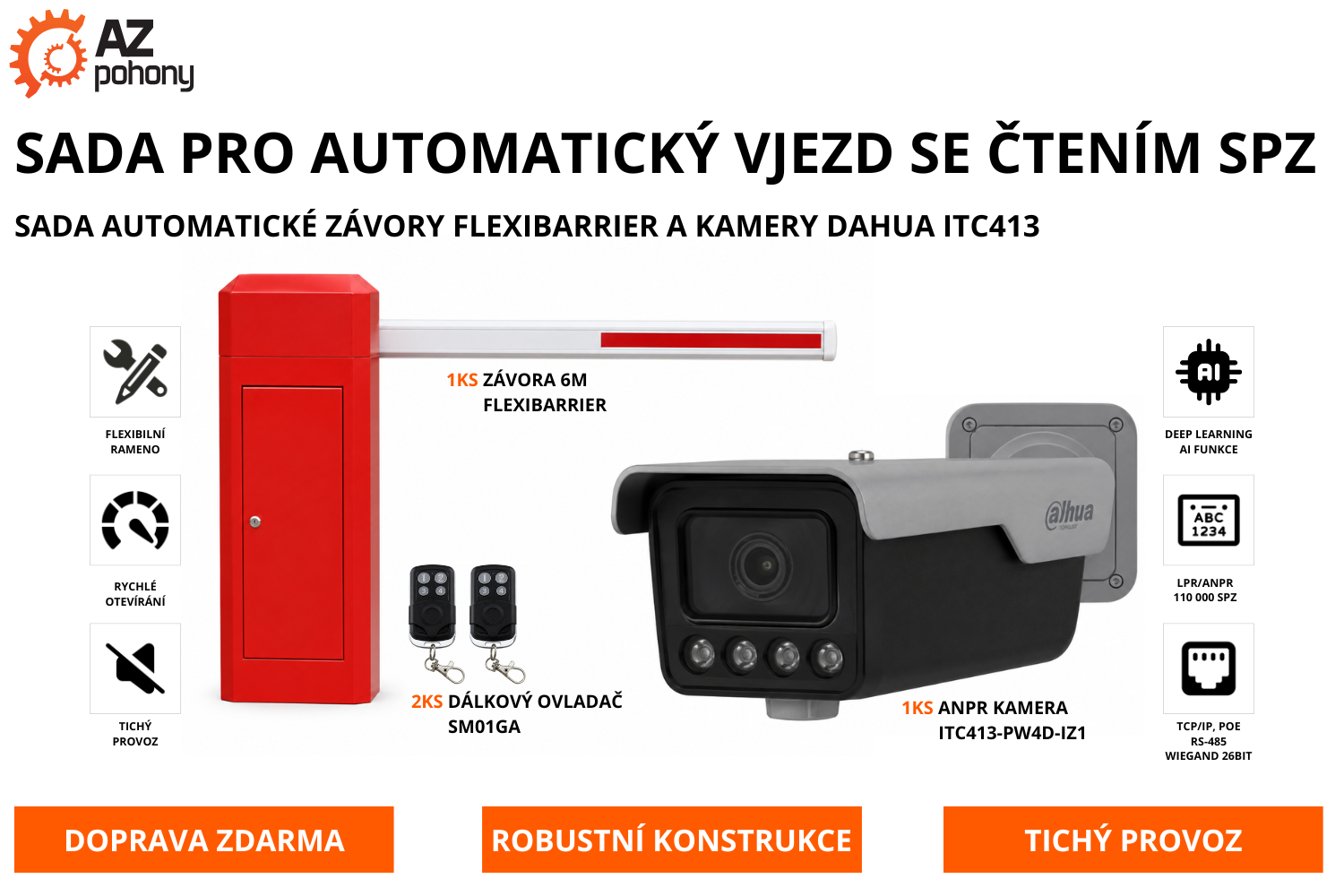 Sada pro automatický vjezd se čtením SPZ - sada automatické závory FlexiBarrier a kamery DAHUA ITC413