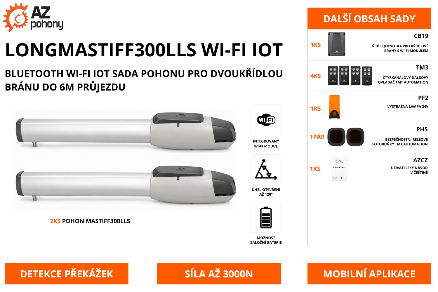 LONGMASTIFF300LLS WI-FI IOT - Bluetooth Wi-Fi IoT sada pohonu pro dvoukřídlou bránu do 6m průjezdu