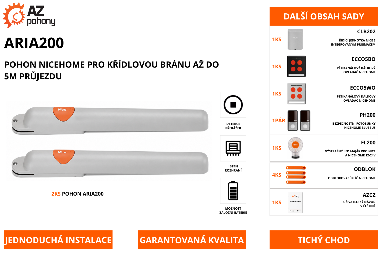 ARIA200 - pohon NiceHome pro křídlovou bránu až do 5m průjezdu