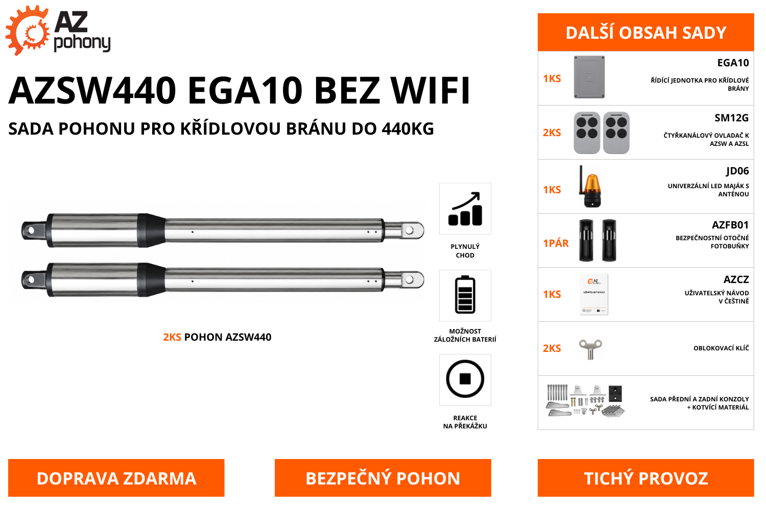 AZSW440 EGA10 BEZ WIFI - sada pohonu pro křídlovou bránu do 440kg
