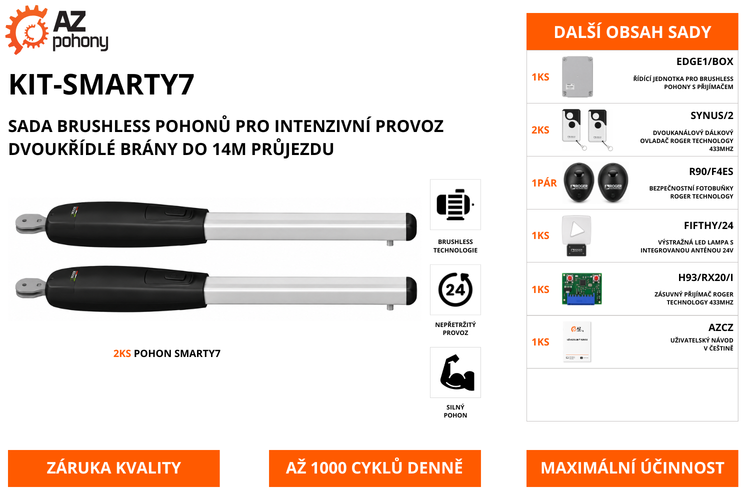 KIT-SMARTY7 - sada brushless pohonů pro intenzivní provoz dvoukřídlé brány do 14m průjezdu