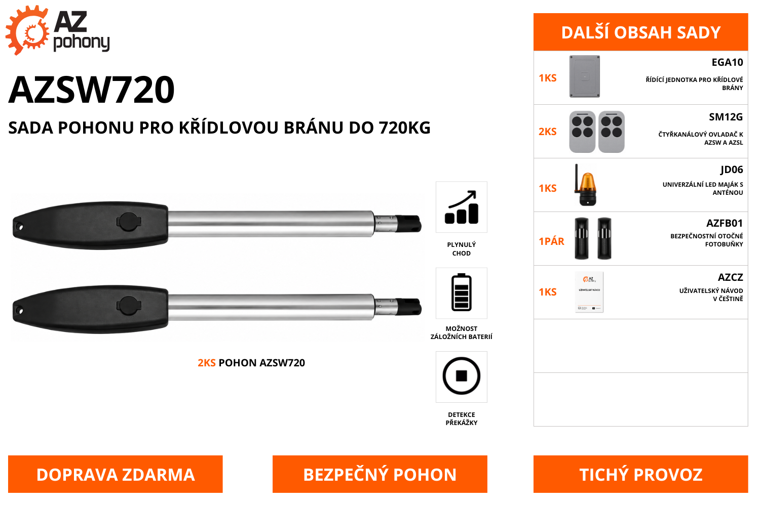 AZSW720 - sada pohonu pro křídlovou bránu do 720kg