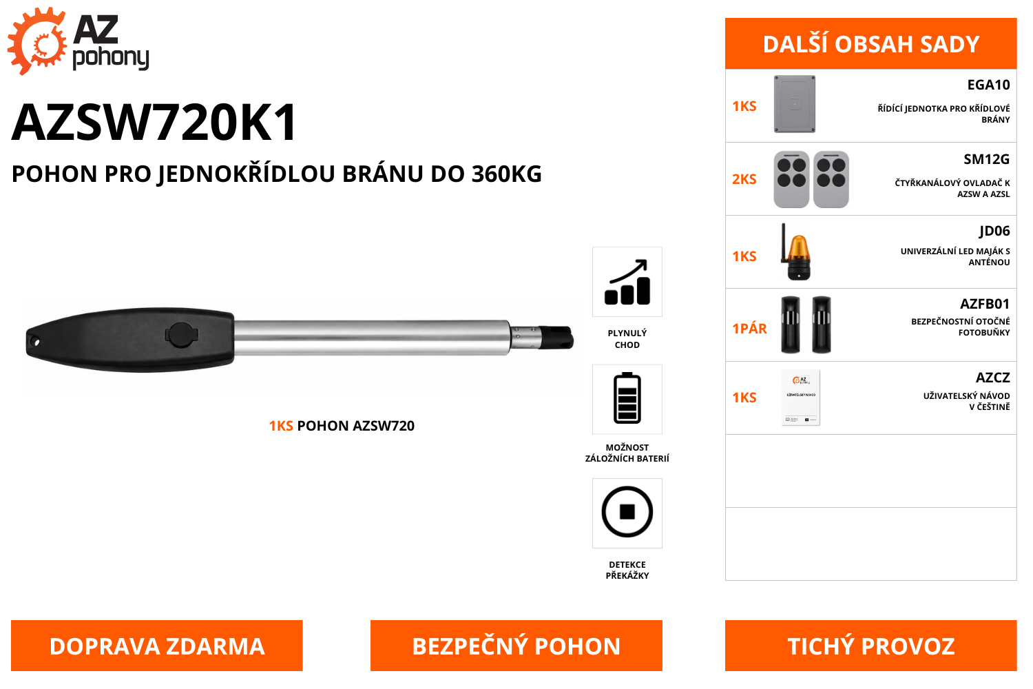 AZSW720K1 - Pohon pro jednokřídlou bránu do 360kg