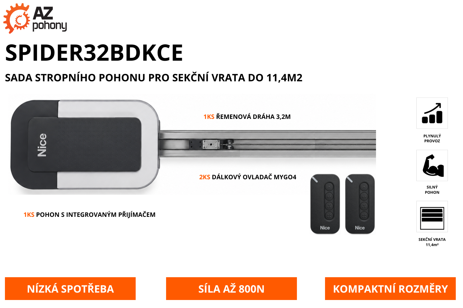 SPIDER32BDKCE - sada stropního pohonu pro sekční vrata do 11,4m2