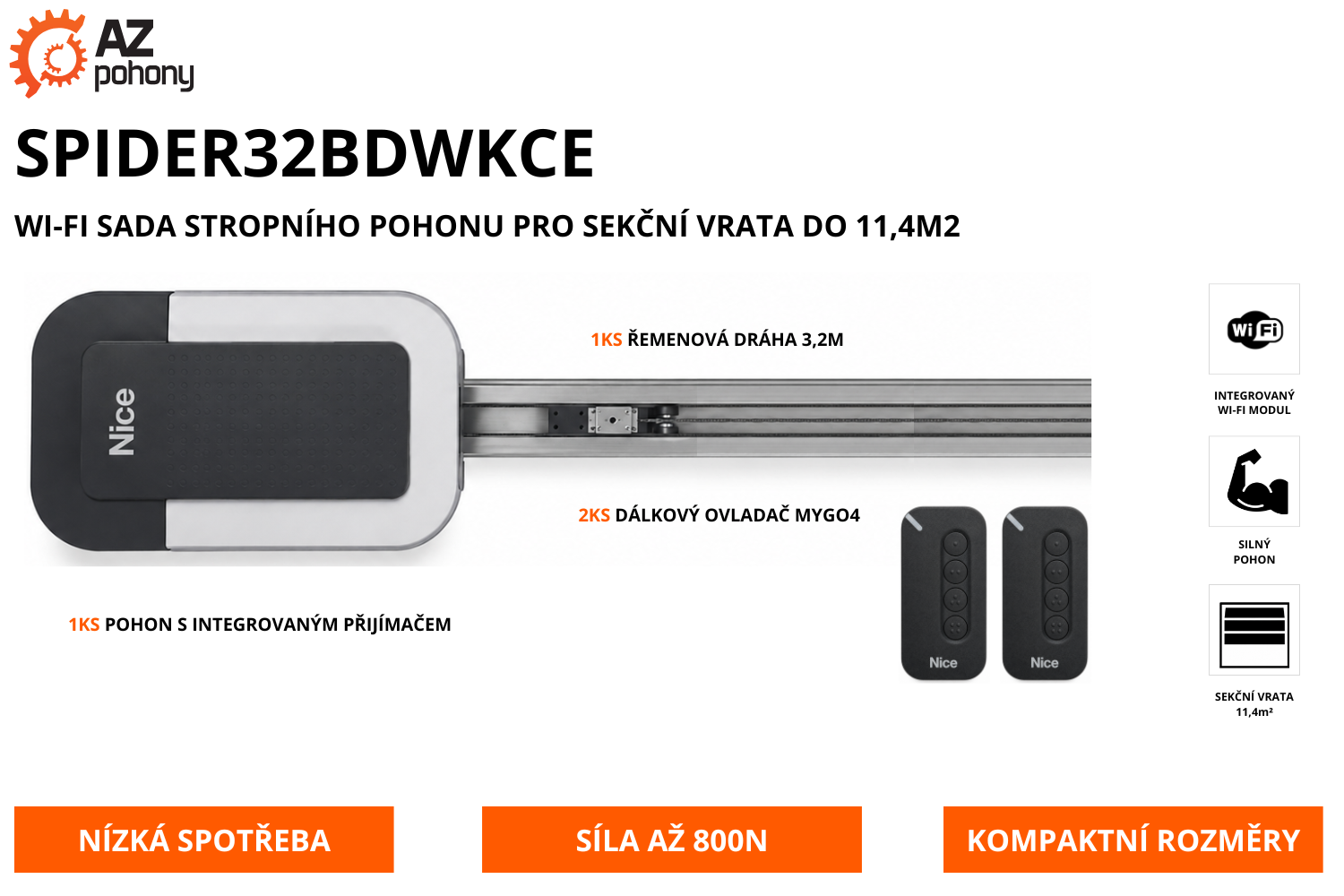 SPIDER32BDWKCE - Wi-Fi sada stropního pohonu pro sekční vrata do 11,4m2