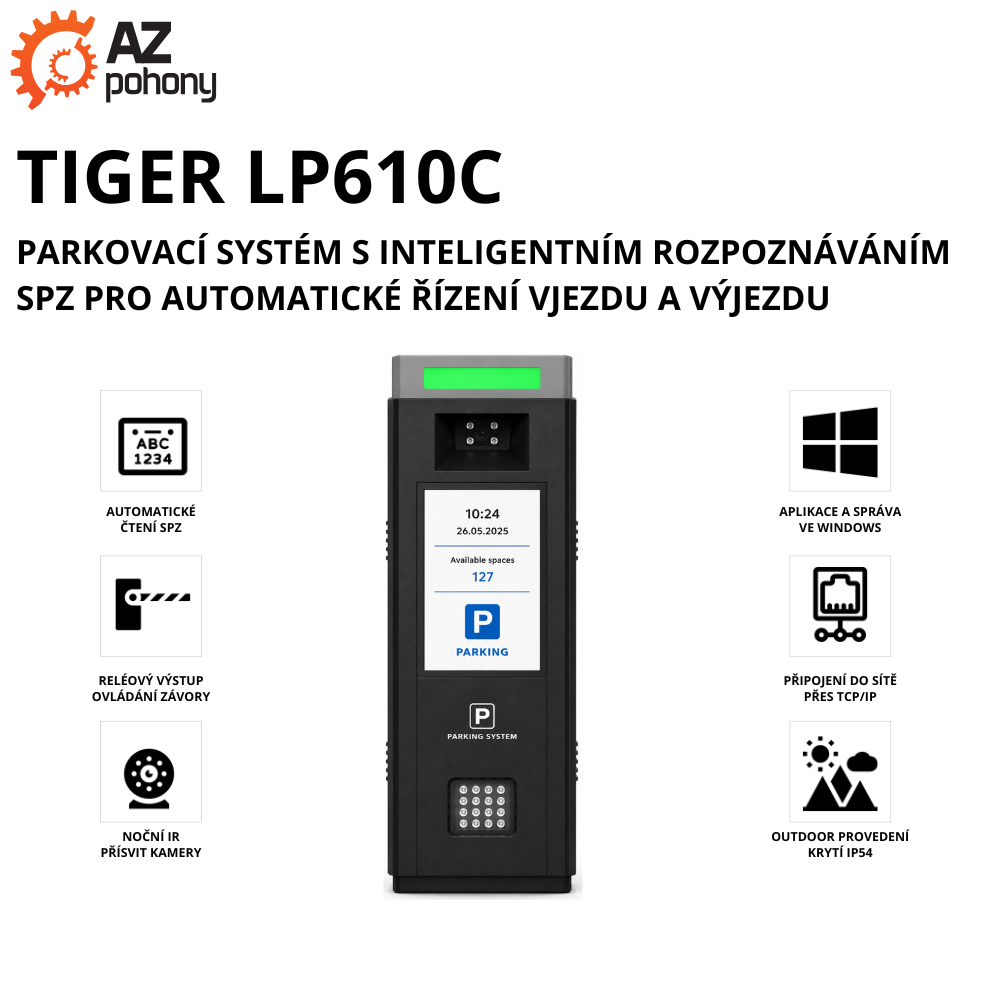 TIGER LP610C - parkovací systém s inteligentním rozpoznáváním SPZ pro automatické řízení vjezdu a výjezdu