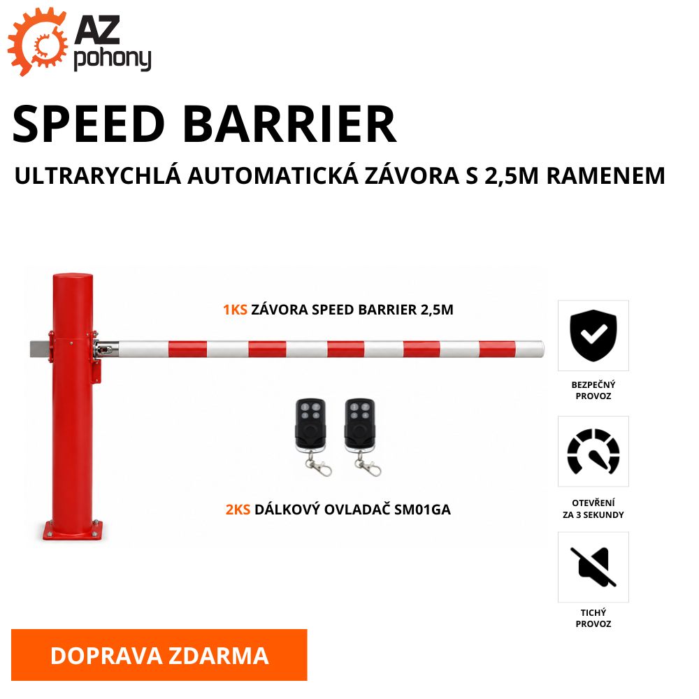SPEED BARRIER - ultrarychlá automatická závora s&nbsp;2,5m ramenem