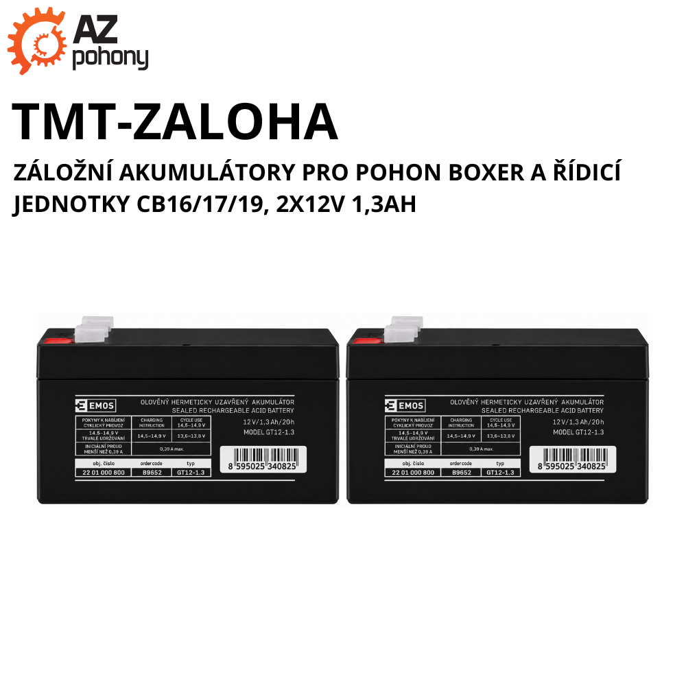 TMT-ZALOHA - záložní akumulátory pro pohon boxer a řídicí jednotky CB16/17/19, 2x12v 1,3Ah