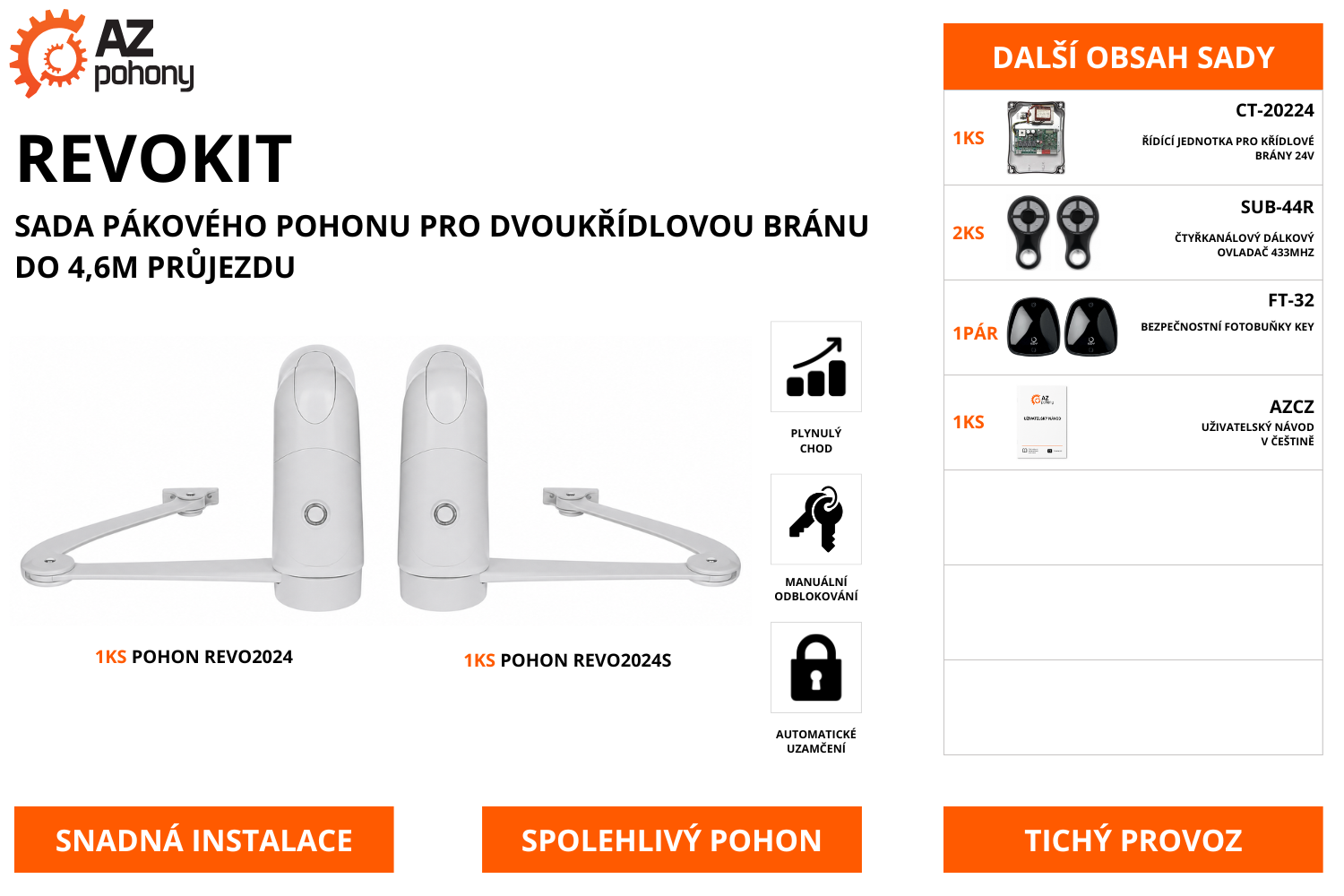 REVOKIT - sada pákového pohonu pro dvoukřídlou bránu do 4,6m průjezdu