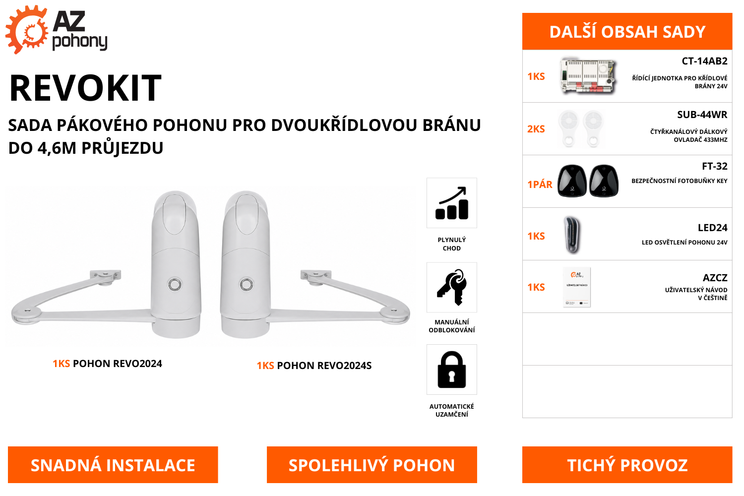 REVOKIT - sada pákového pohonu pro dvoukřídlou bránu do 4,6m průjezdu
