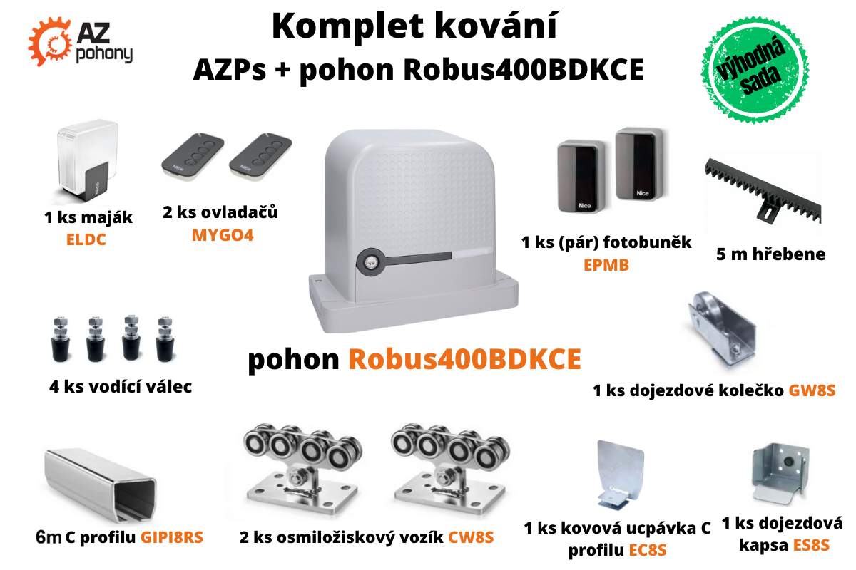 Sada kování AZPs + pohon ROBUS400BDKCE až do 5,5 m průjezdu