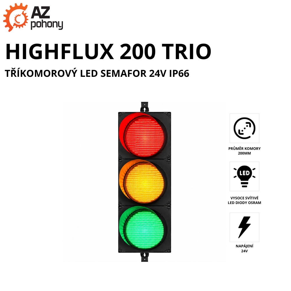 HIGHFLUX 200 TRIO - tříkomorový LED semafor 24V IP66