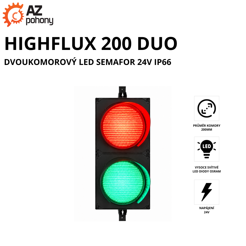HIGHFLUX 200 DUO - dvoukomorový LED semafor 24V IP66