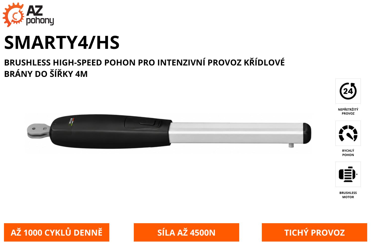SMARTY4/HS - brushless high-speed pohon pro intenzivní provoz křídlové brány do šířky 4m