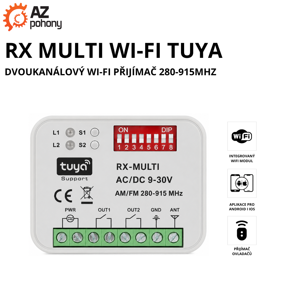 RX MULTI WI-FI TUYA - dvoukanálový Wi-Fi přijímač 280-915MHZ
