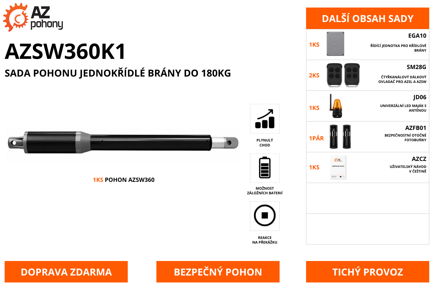 AZSW360K1 - sada pohonu jednokřídlé brány do 180kg