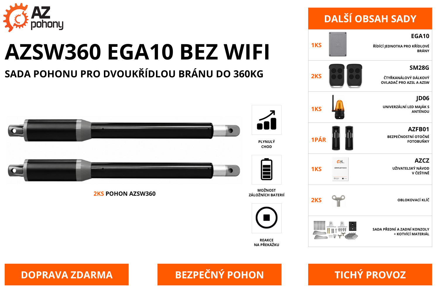 AZSW360 EGA10 BEZ WIFI - sada pohonu pro dvoukřídlou bránu do 360kg